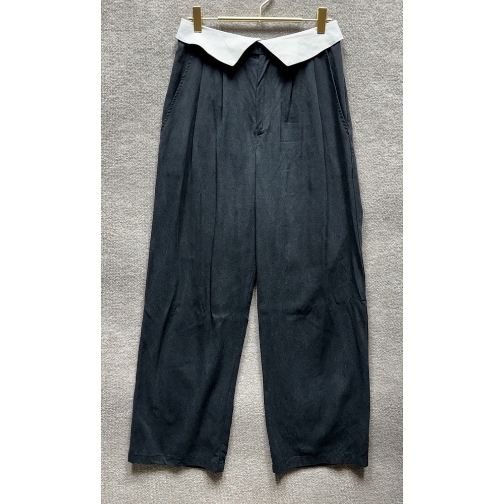 Reformation Stevie Foldover Waist Pleated Pants Wide Leg Womens Size 2 Black